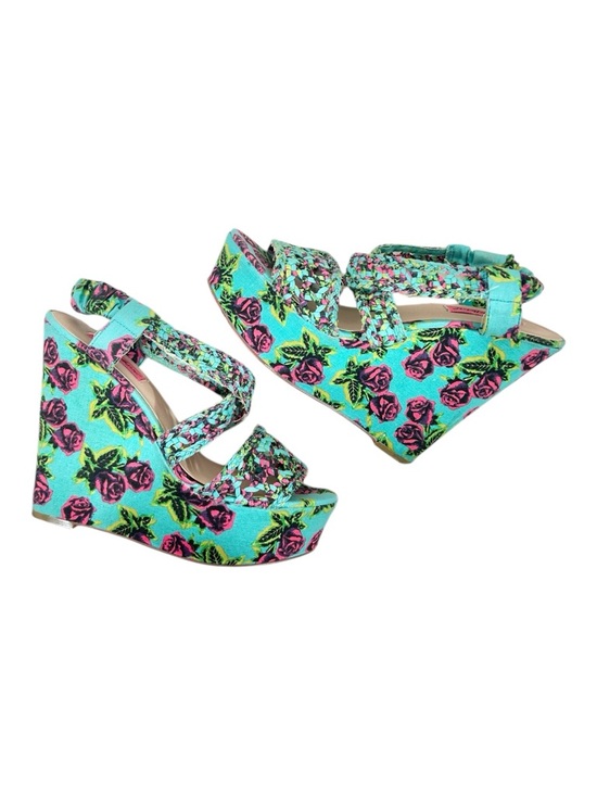Betsey Johnson Shoes - Betsey Johnson Busta Turquoise Floral Platform Wedge Sandals Size 10